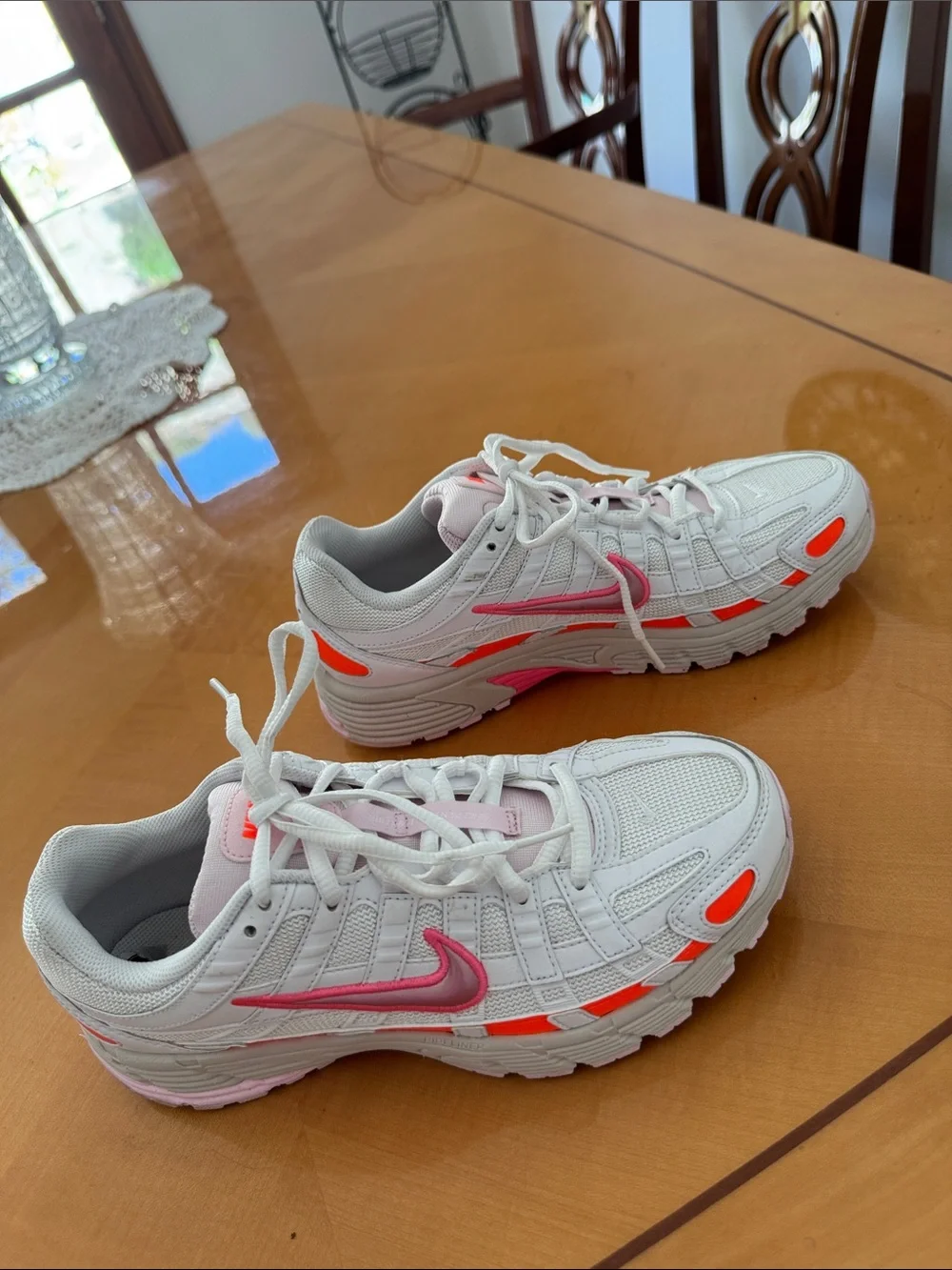Nike White Sneakers with Pink and Coral Accents size 8